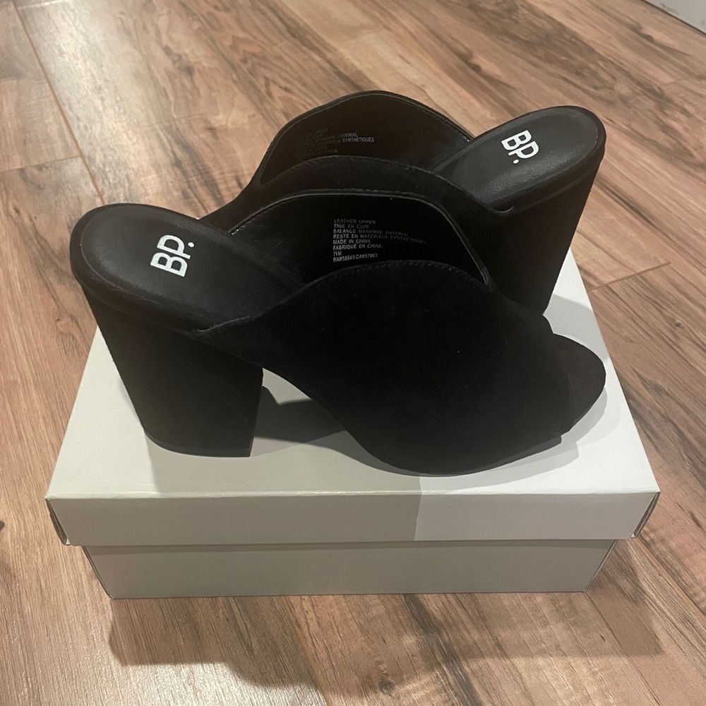 BP Open Toe Mule Black Heels Size 7.5